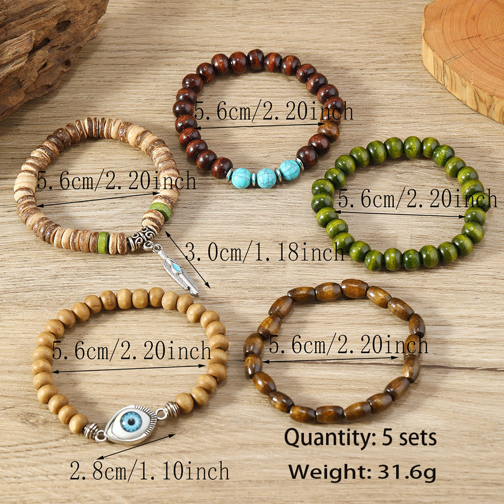 Olivenorma 5Pcs Evil Eye Turquoise Protection Beaded Bracelet Set - image 3