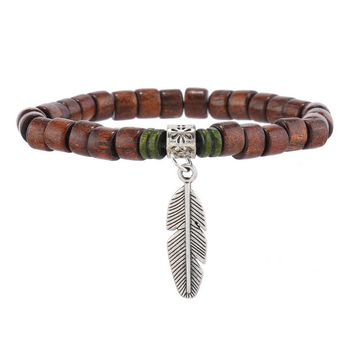 Olivenorma Bohemian Feather Charms Wooden Beads Stackable Bracelets - image 9