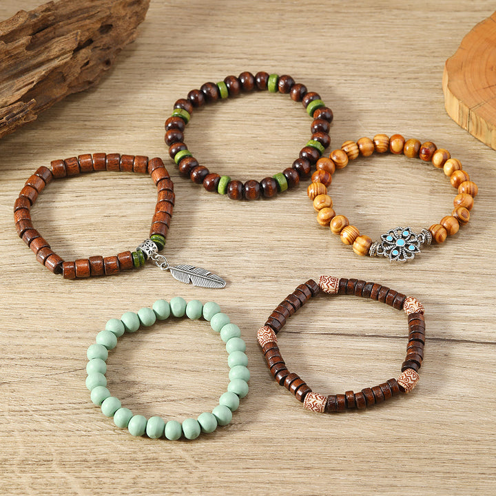 Olivenorma Bohemian Feather Charms Wooden Beads Stackable Bracelets - image 2