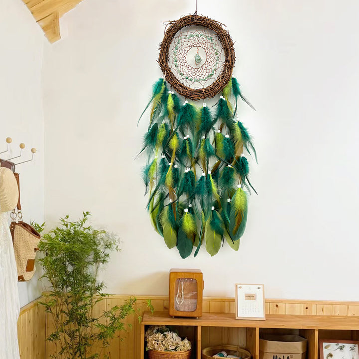 Olivenorma Wall Decoration Natural Rattan Gemstone Dream Catcher - Green Aventurine - Vine Style - image 3