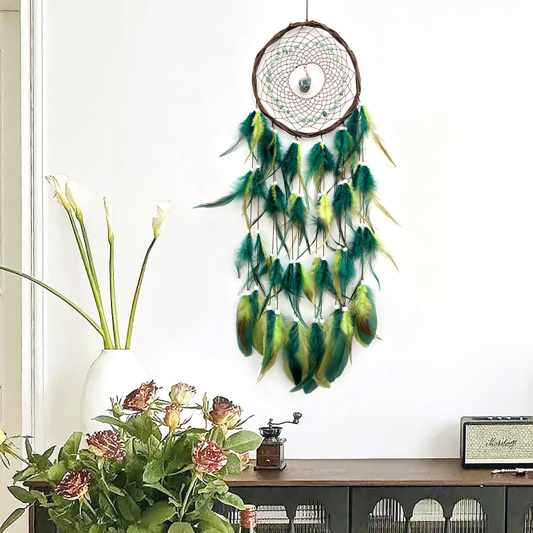 Olivenorma Wall Decoration Natural Rattan Gemstone Dream Catcher - Green Aventurine - Mansen Style - image 7