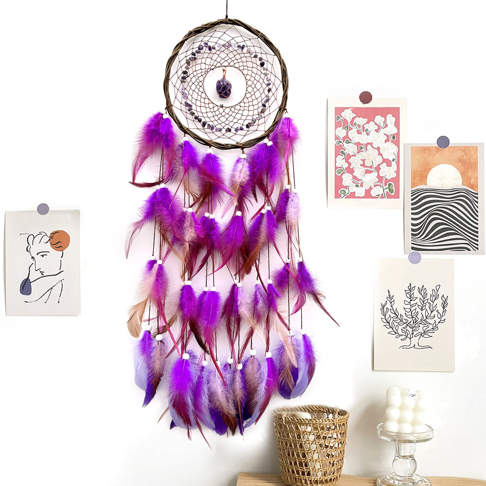 Olivenorma Wall Decoration Natural Rattan Gemstone Dream Catcher - Amethyst - Mansen Style - image 1