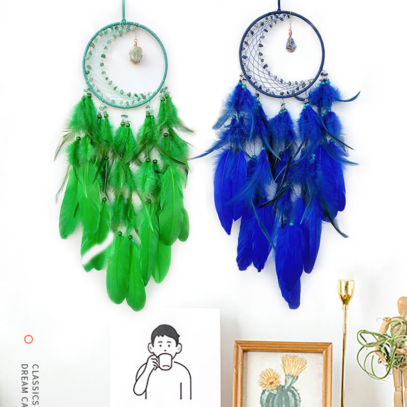 Olivenorma Crescent Raw Gemstone Feather Indian Dream Catcher - image 13
