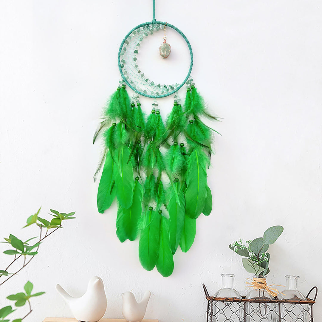 Olivenorma Crescent Raw Gemstone Feather Indian Dream Catcher - Green Aventurine - image 8