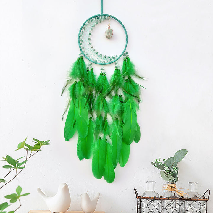Olivenorma Crescent Raw Gemstone Feather Indian Dream Catcher - Green Aventurine - image 8