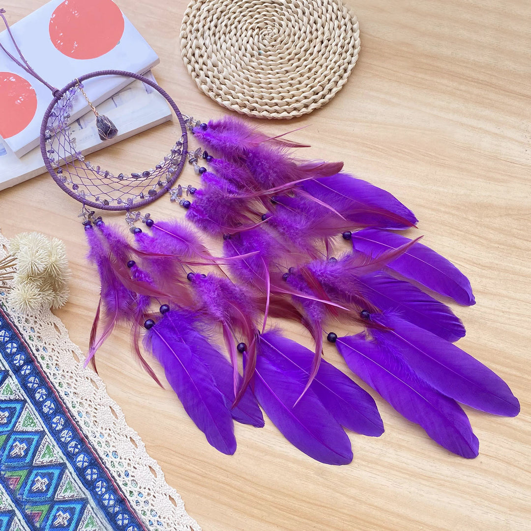 Olivenorma Crescent Raw Gemstone Feather Indian Dream Catcher - image 6