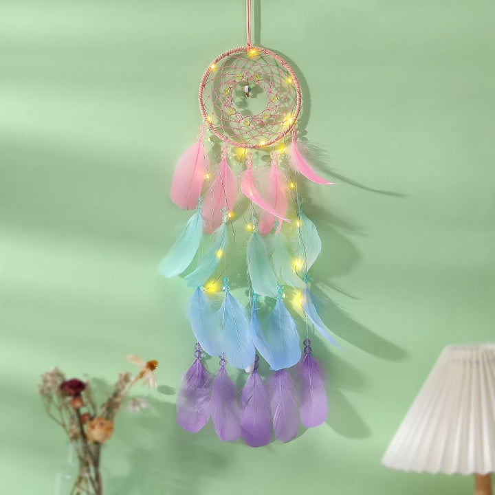 Olivenorma Fancy Colorful Dreamcatcher LED Light Dream Catcher - Rose Quartz & Citrine - With Light - image 0
