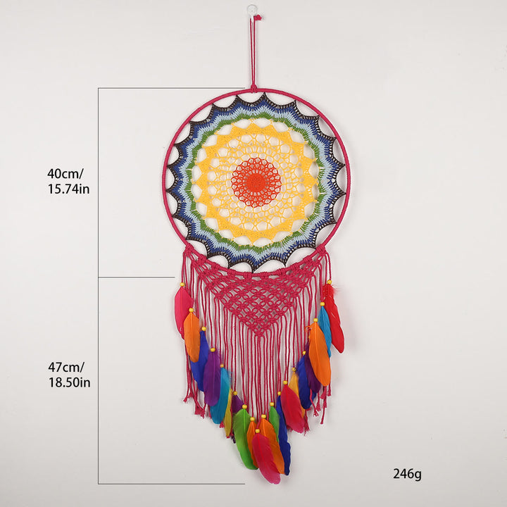 Olivenorma Bohemian Handmade Woven Wall Hanging with Multiple Patterns and Colorful Feathers Dreamcatcher - Style 31 - image 31
