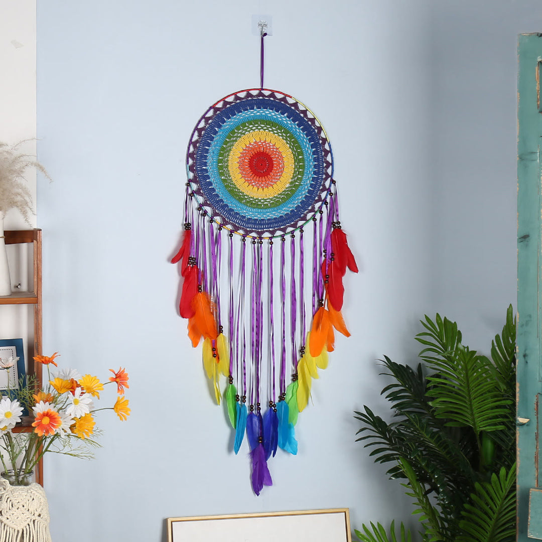 Olivenorma Bohemian Handmade Woven Wall Hanging with Multiple Patterns and Colorful Feathers Dreamcatcher - Style 30 - image 30