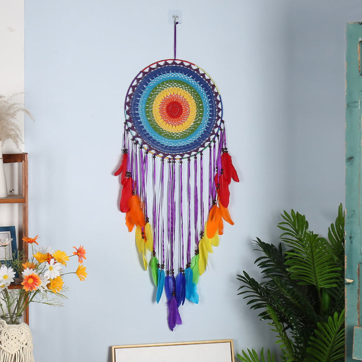 Olivenorma Bohemian Handmade Woven Wall Hanging with Multiple Patterns and Colorful Feathers Dreamcatcher - Style 30 - image 30