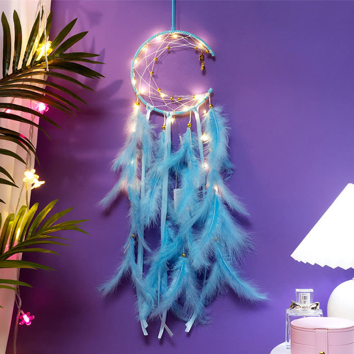 Olivenorma Crescent Moon & Star Lights Dream Catcher - Blue - With Lights - image 1