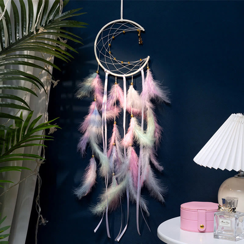Olivenorma Crescent Moon & Star Lights Dream Catcher - Pink&White - Origin - image 9