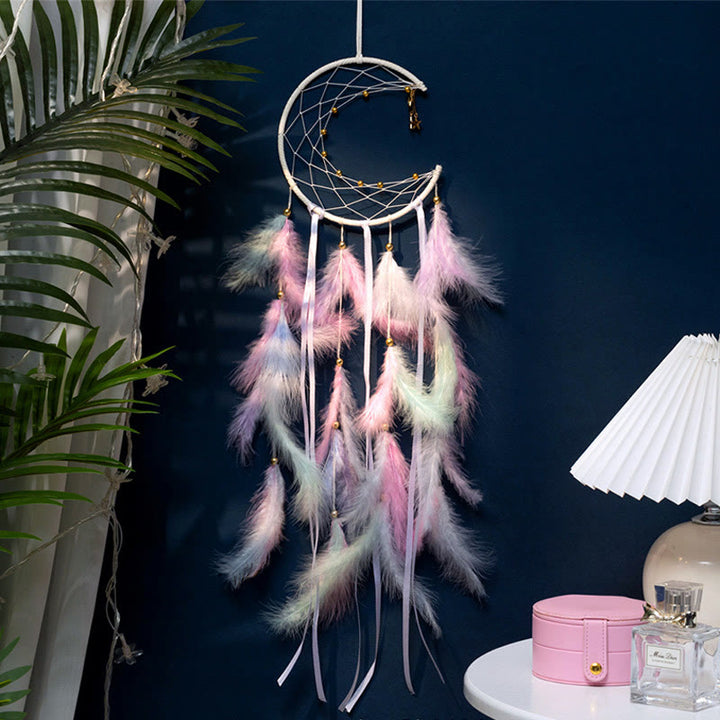 Olivenorma Crescent Moon & Star Lights Dream Catcher - Pink&White - Origin - image 9