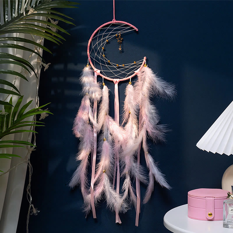 Olivenorma Crescent Moon & Star Lights Dream Catcher - Pink - Origin - image 2