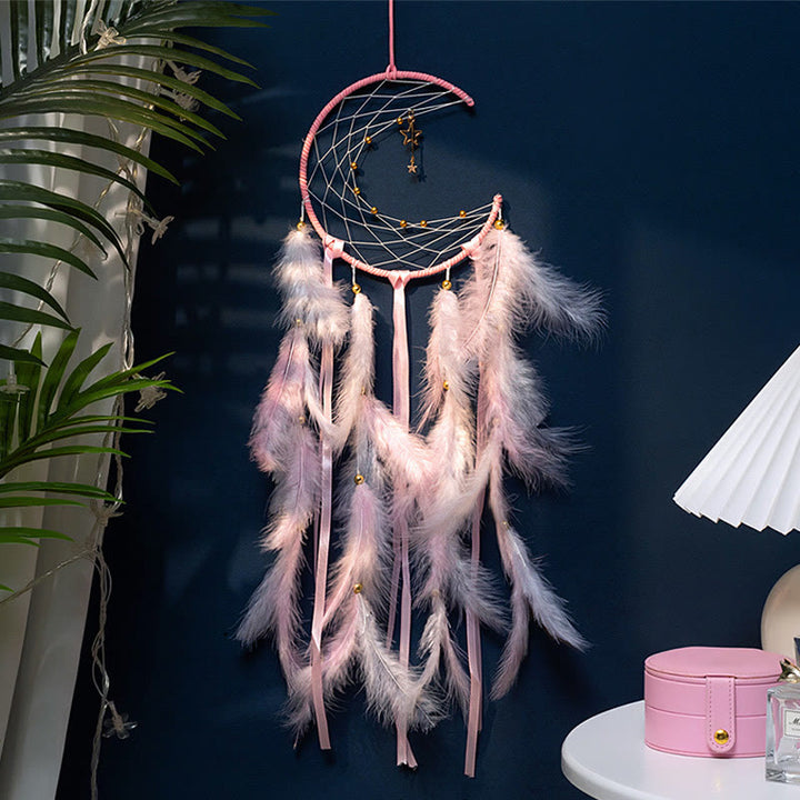Olivenorma Crescent Moon & Star Lights Dream Catcher - Pink - Origin - image 2