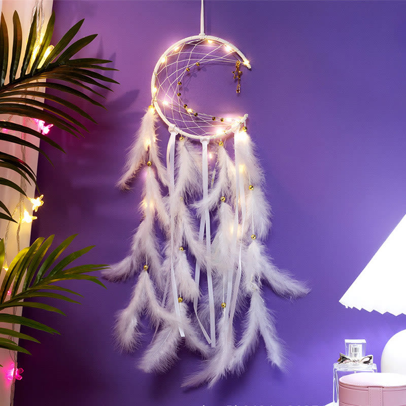 Olivenorma Crescent Moon & Star Lights Dream Catcher - White - With Lights - image 8