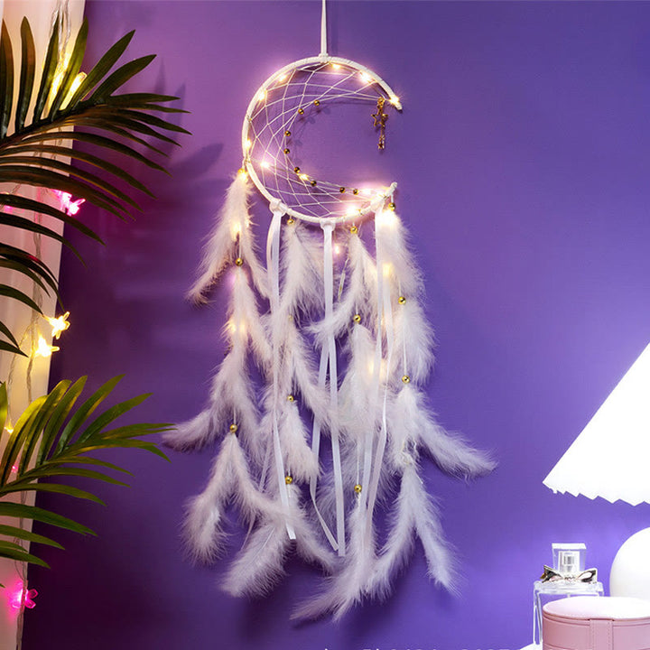 Olivenorma Crescent Moon & Star Lights Dream Catcher - White - With Lights - image 8