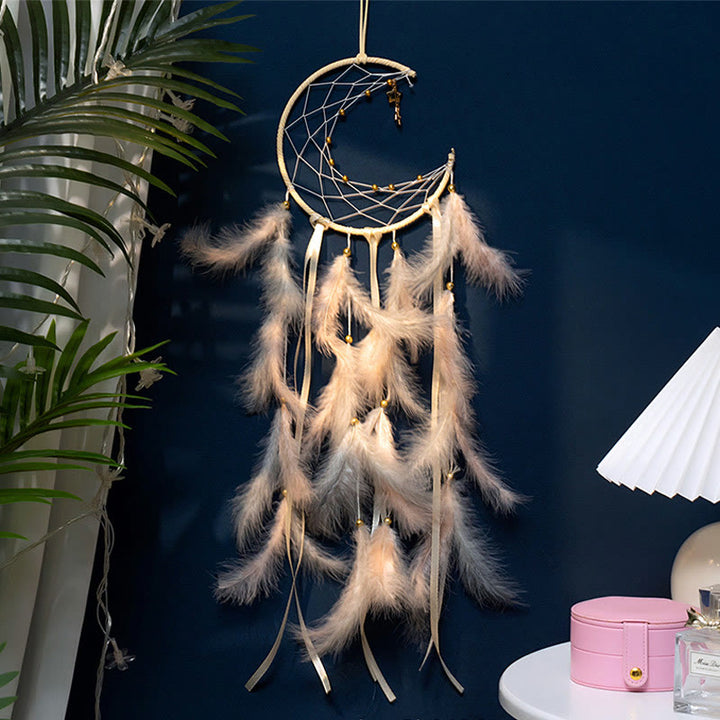 Olivenorma Crescent Moon & Star Lights Dream Catcher - Beige - Origin - image 4