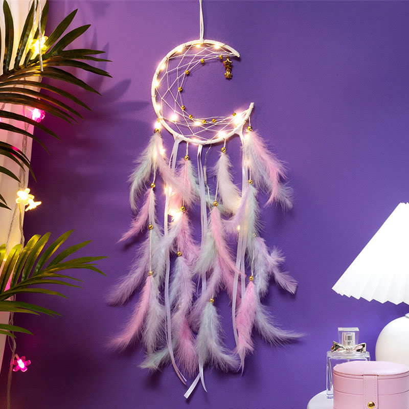 Olivenorma Crescent Moon & Star Lights Dream Catcher - Pink&White - With Lights - image 10