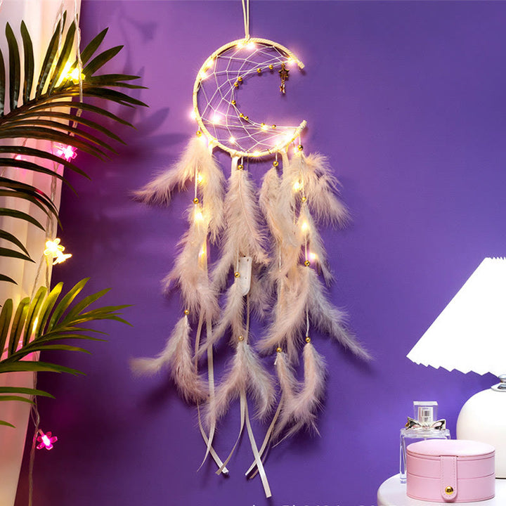 Olivenorma Crescent Moon & Star Lights Dream Catcher - Beige - With Lights - image 5