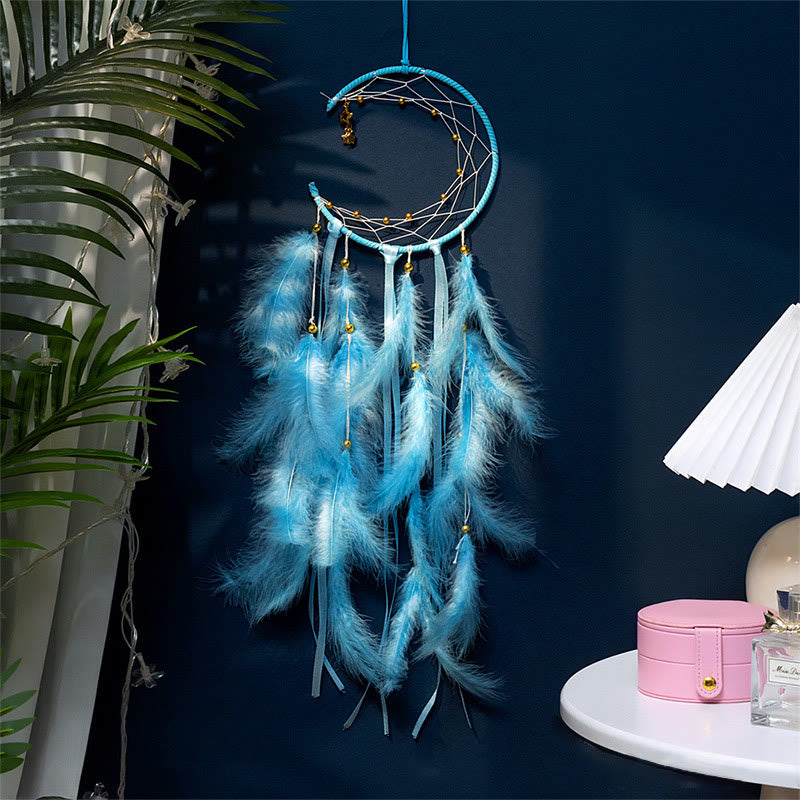 Olivenorma Crescent Moon & Star Lights Dream Catcher - Blue - Origin - image 0