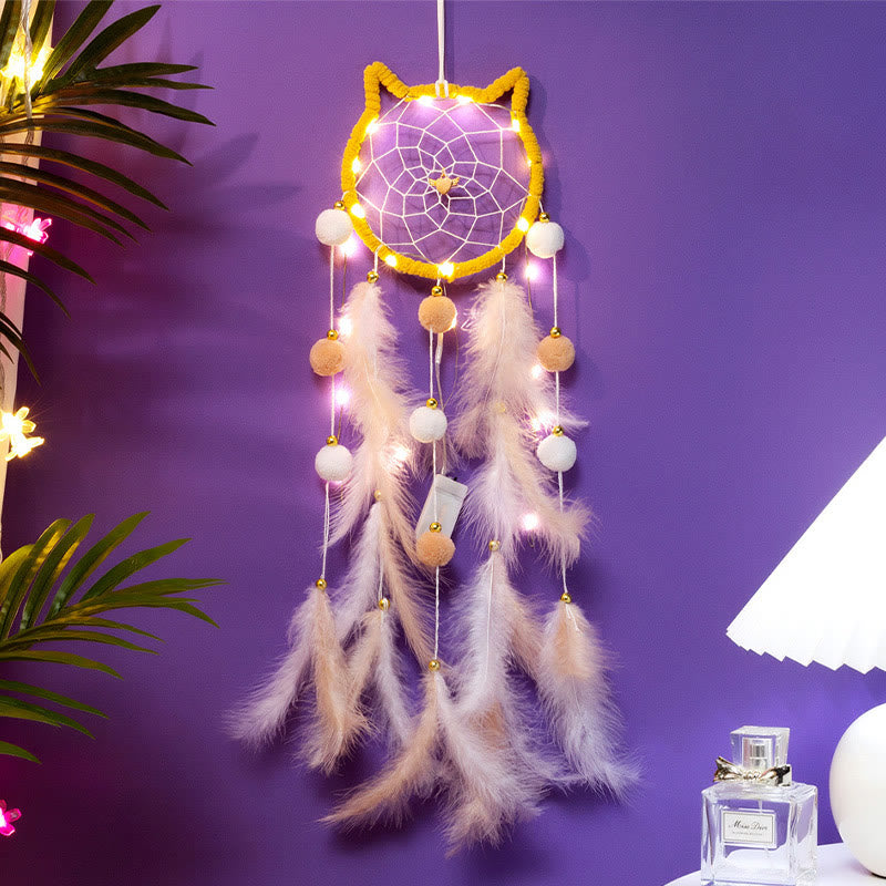 Olivenorma Cute Cats Shaped Wind Chime Dream Catcher - Orange - With Lights - image 6