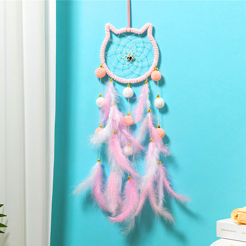 Olivenorma Cute Cats Shaped Wind Chime Dream Catcher - Pink - Origin - image 1