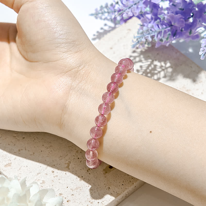 Olivenorma 6-10mm Natural Strawberry Quartz Beads Bracelet - image 1