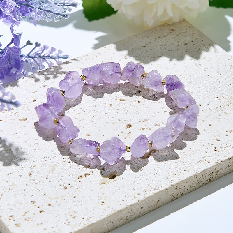 Olivenorma Natural Irregular Amethyst Beads Bracelet - Amethyst - image 0