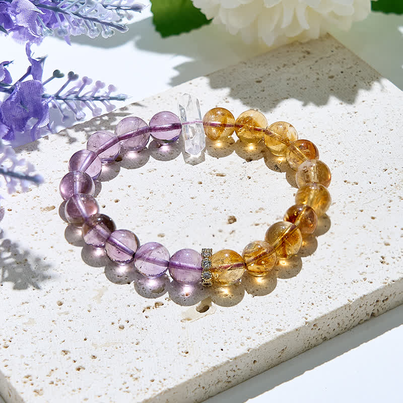 Olivenorma 9mm Natural Amethyst Citrine Beads Bracelet - Amethyst & Citrine - image 0