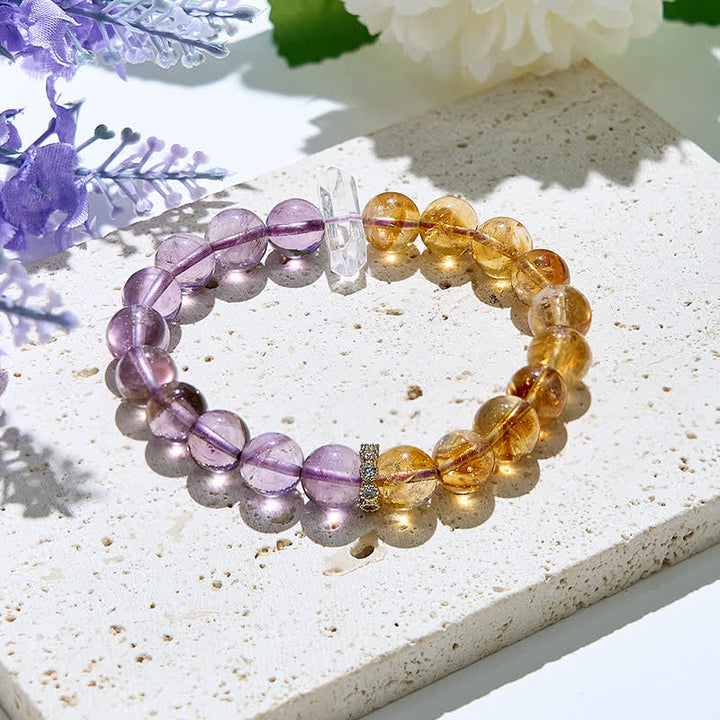 Olivenorma 9mm Natural Amethyst Citrine Beads Bracelet - Amethyst & Citrine - image 0