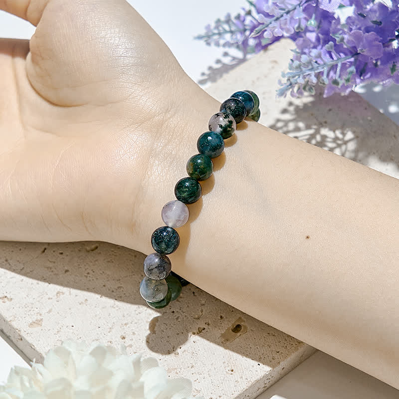 Olivenorma 6mm/8mm Natural Moss Agate Beads Bracelet - image 1
