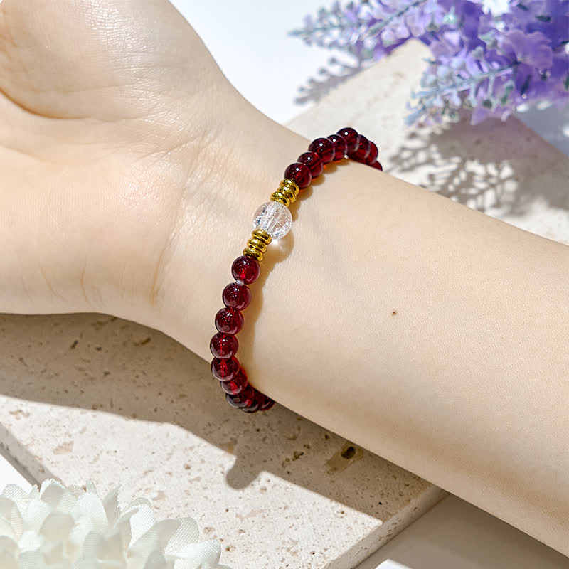 Olivenorma Natural Garnet Clear Crystal Beads Bracelet - image 1