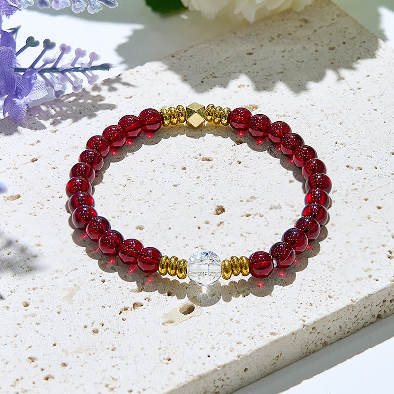 Olivenorma Natural Garnet Clear Crystal Beads Bracelet - Garnet & Clear Crystal - image 0
