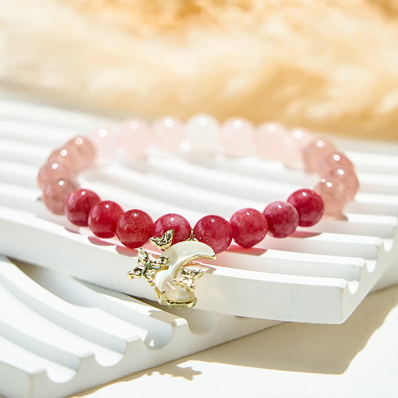 Olivenorma Natural Pink Crystal Beads Moon Pendant Bracelet - image 3