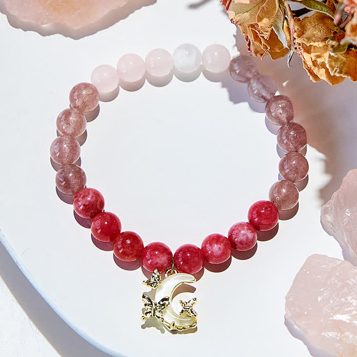Olivenorma Natural Pink Crystal Beads Moon Pendant Bracelet - image 2