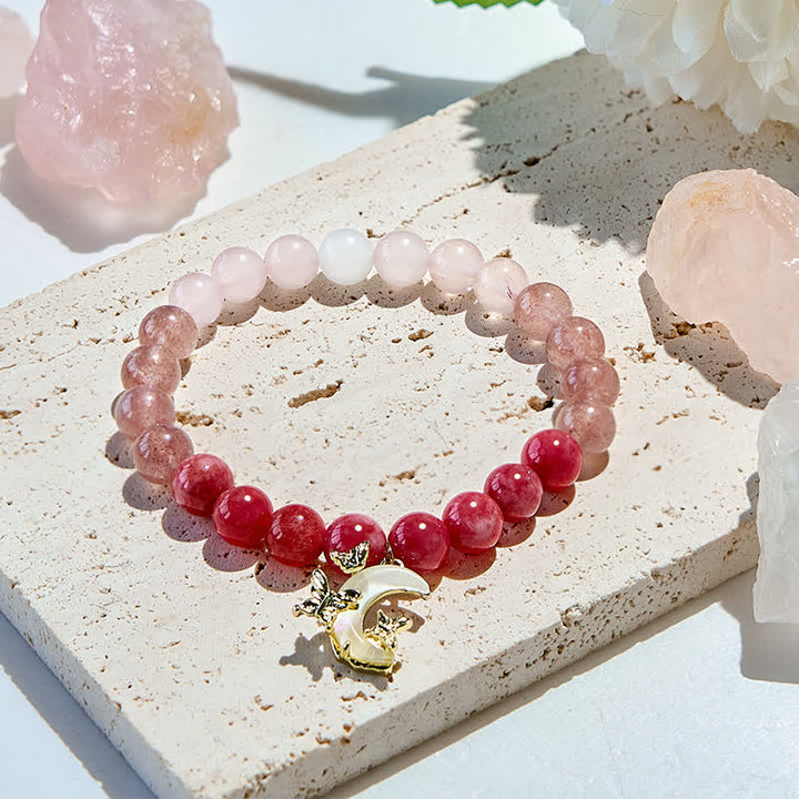 Olivenorma Natural Pink Crystal Beads Moon Pendant Bracelet - Natural Stone - image 0