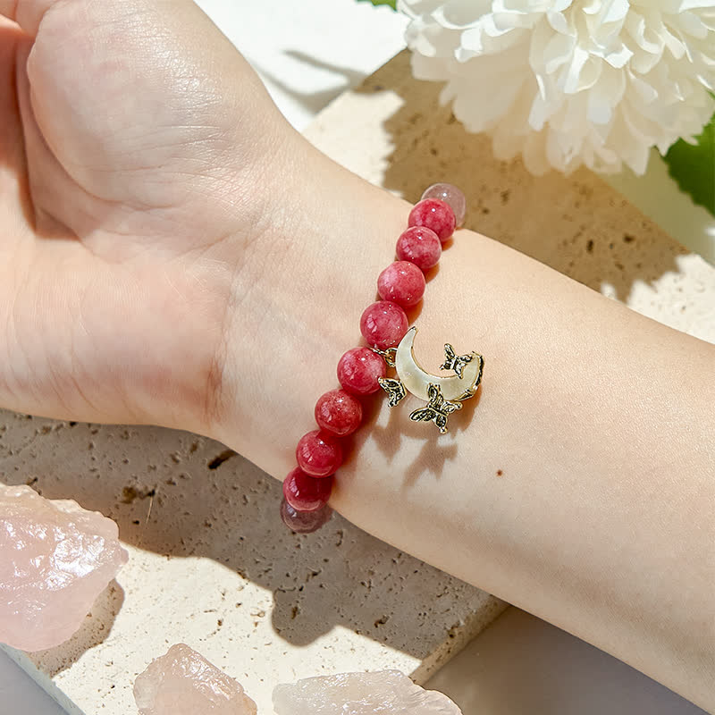 Olivenorma Natural Pink Crystal Beads Moon Pendant Bracelet - image 1