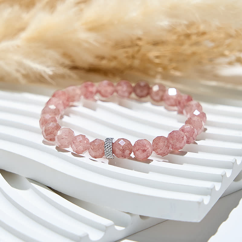 Olivenorma Cut Face Natural Strawberry Quartz Beads Bracelet - image 3