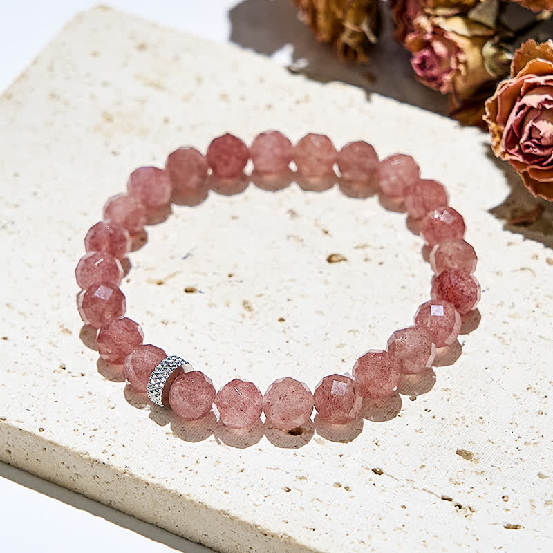 Olivenorma Cut Face Natural Strawberry Quartz Beads Bracelet - image 2