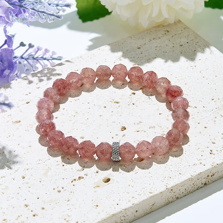 Olivenorma Cut Face Natural Strawberry Quartz Beads Bracelet - Strawberry Quartz - image 0