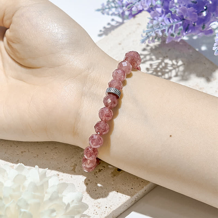 Olivenorma Cut Face Natural Strawberry Quartz Beads Bracelet - image 1