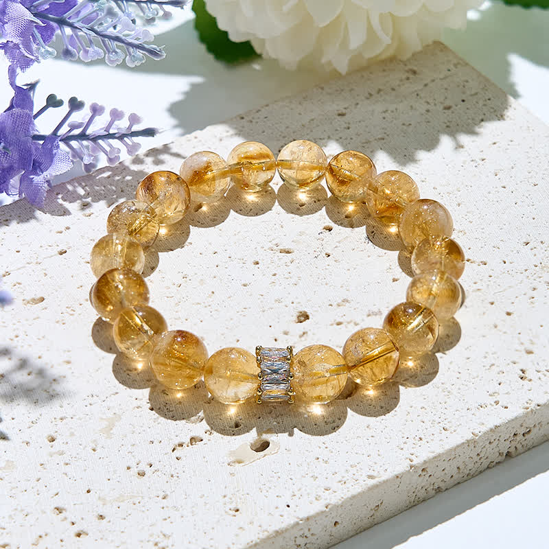 Olivenorma Natural Citrine White Zircon Beads Bracelet - Citrine & White Zircon - image 0