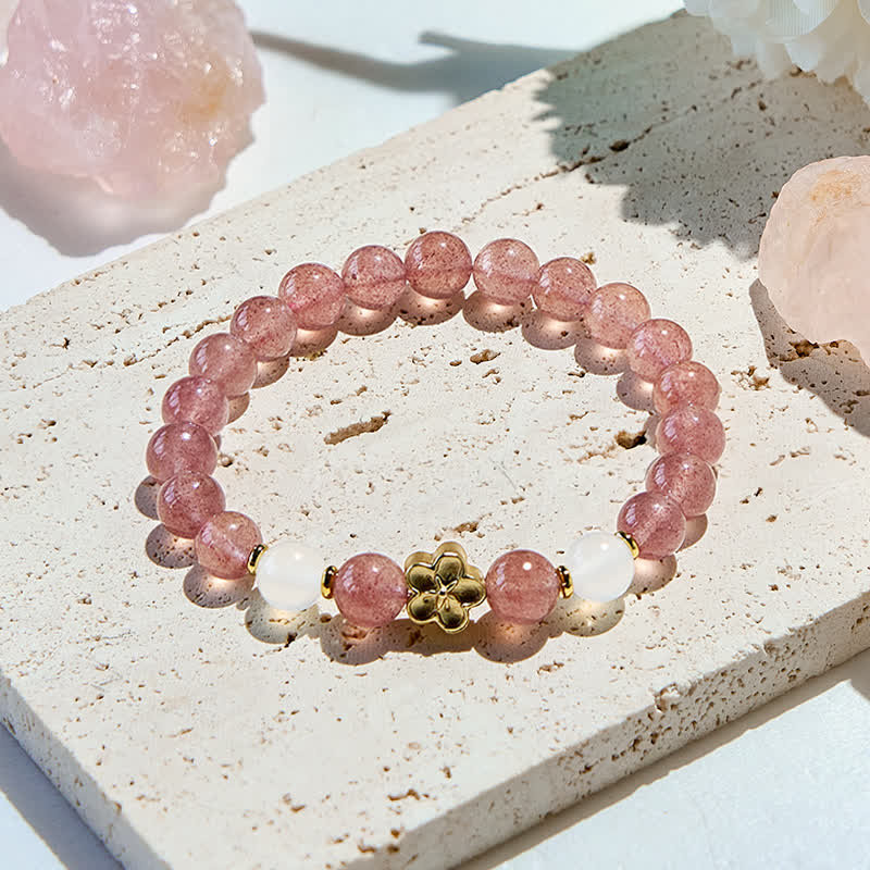 Olivenorma Natural Stone Peach Blossom Beads Bracelet - Strawberry Quartz & Rose Quartz - image 0