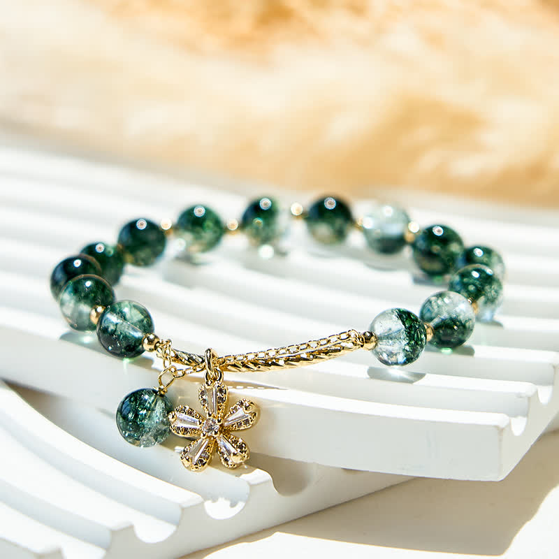 Olivenorma Green Phantom Quartz Beads Cherry Blossom Pendant Bracelet - image 3