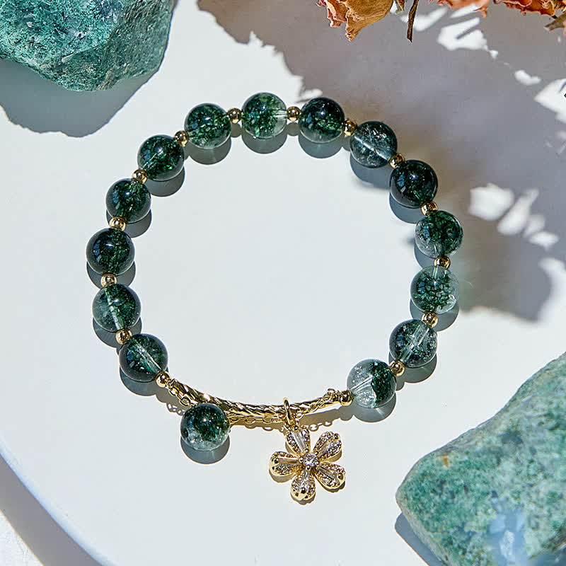 Olivenorma Green Phantom Quartz Beads Cherry Blossom Pendant Bracelet - image 2