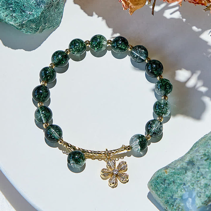 Olivenorma Green Phantom Quartz Beads Cherry Blossom Pendant Bracelet - image 2