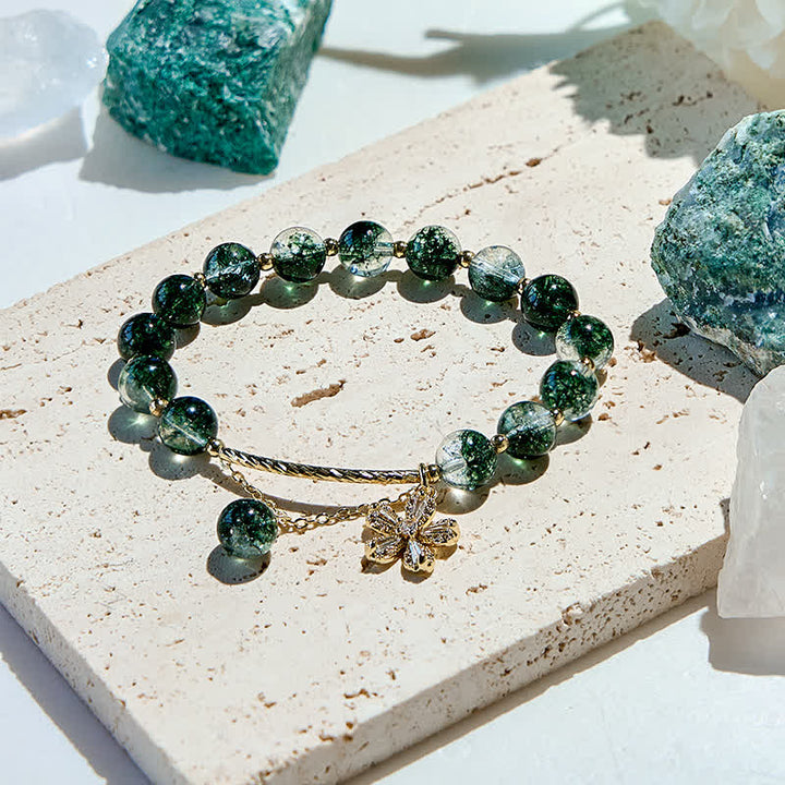 Olivenorma Green Phantom Quartz Beads Cherry Blossom Pendant Bracelet - Green Phantom Quartz - image 0