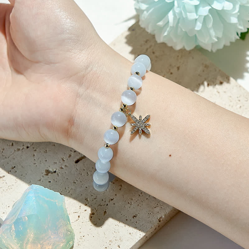 Olivenorma White Cat's Eye Stone Beads Bracelet - image 1