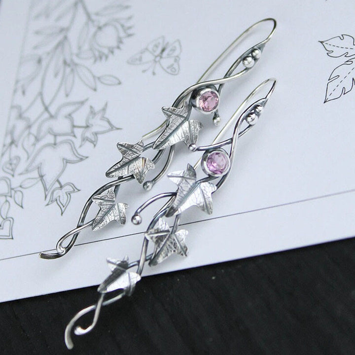 Olivenorma Genuine Gemstone Inlaid Vine Shaped Earrings - Pink Crystal - image 10